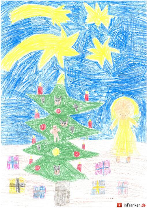 Selbstgemalte Weihnachtsbilder von Kindern aus Franken 2016