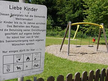 Klare Ansage: Hunde haben auf den Spielplätzen wie dem am Weidacher Wasserturm nichts zu suchen. Foto: Berthold Köhler