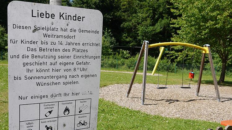 Klare Ansage: Hunde haben auf den Spielplätzen wie dem am Weidacher Wasserturm nichts zu suchen. Foto: Berthold Köhler