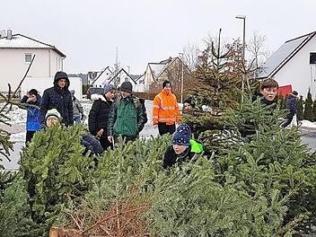 Die Jugendabteilung der Gremsdorfer Fischer ist losgezogen, um die alten Christb&auml;ume einzusammeln. Die dabei eingegangenen Spenden sollen komplett der Jugendarbeit zu Gute kommen.  Foto: privat