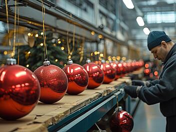 Christbaumschmuck-Fabrik: Produktion von Christbaumkugeln in einer Fabrik