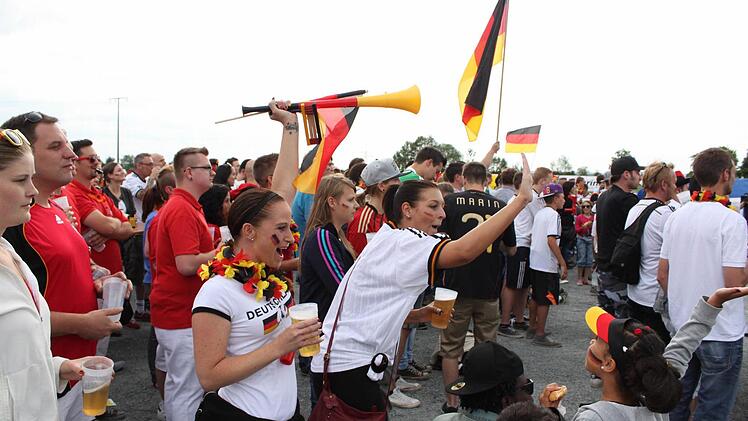 Fans jubeln beim Public Viewing in Zeil während der Fußball-Weltmeisterschaft 2014.  Foto: Andreas Lösch/Archiv