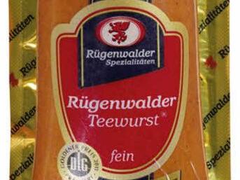 HANDOUT - Eine &laquo;R&uuml;genwalder Teewurst, fein, ger&auml;uchert, 250 g&raquo; (undatierte Aufnahme). Wegen eines Salmonellen-Funds ruft die Firma R&uuml;genwalder Spezialit&auml;ten Pl&uuml;ntsch GmbH & Co. KG diese Teewurst mit der Chargennummer 346177 und den Mindesthaltbarkeitsdaten 26.12.2016 sowie 02.01.2017 zur&uuml;ck, teilte das Unternehmen am 25.11.2016 im hessischen Bad Arolsen mit. Foto: R&uuml;genwalder Spezialit&auml;ten/R&uuml;genwalder Spezialit&auml;ten/dpa