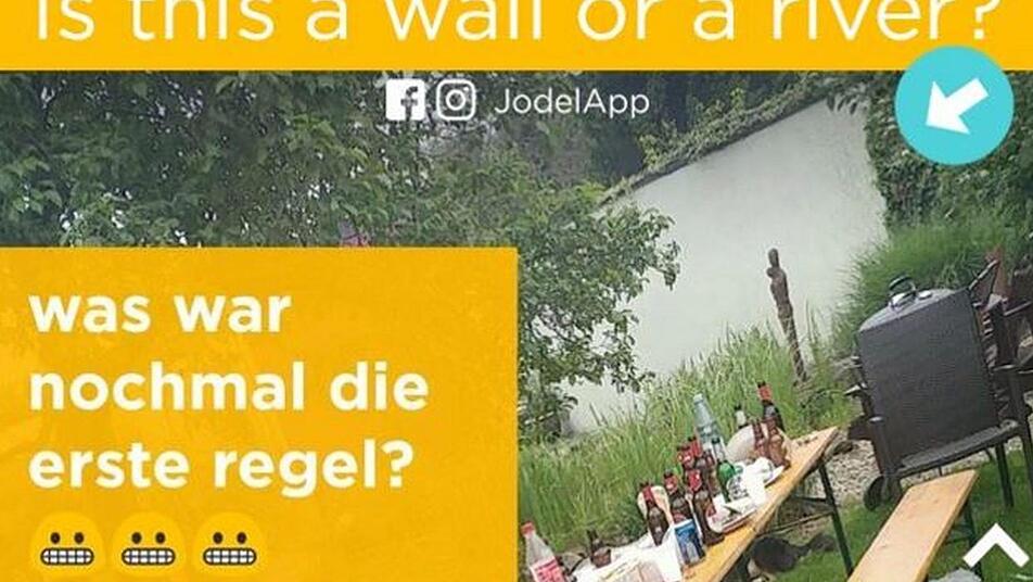 Ein Bild auf dem Netzwerk Jodel sorgt f&uuml;r Diskussionen - was ist hier im Hintergrund zu sehen? Screenshot: Twitter / jodelapp