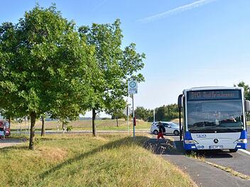 Die Busse der Linie 8113 halten auf ihrem Weg nach Bad Brückenau auch an der Lauterer Kreuzung. Für Schüler ist das eine Alternative zu den offiziellen Schulbuslinien, jedoch müssen sie von hier abgeholt werden. Auf dem Foto steigt gerade Anton Kleinhenz aus dem Bus aus, während Mutter und Schwester am Feldweg mit dem Auto auf ihn warten. Schon bald könnte hier ein Wetterschutzhäuschen stehen. Foto: Kathrin Kupka-Hahn