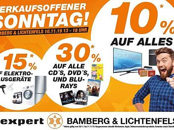 Starke Schnäppchenaktion bei expert Bamberg und expert Lichtenfels:   Rund um den verkaufsoffenen Sonntag gibt es vom 09.11.2019 - 11.11.2019 Rabatte in rauen Mengen! Bild: expert