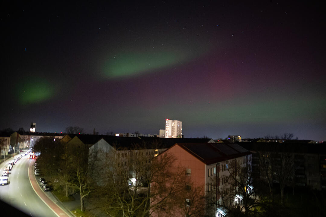 Polarlichter &uuml;ber F&uuml;rth: Rot-Gr&uuml;nes-Spektakel am Nachthimmel
