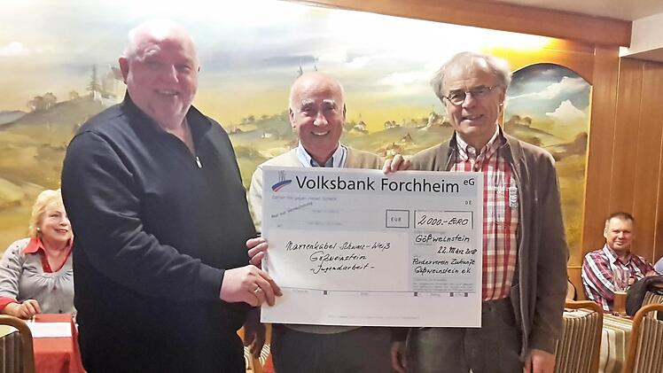 Über 2000 Euro konnte sich der Vorsitzende der Faschingsgesellschaft Gößweinstein, Bernhard Bauernschmitt (l.), freuen. Mit im Bild Jürgen Kränzlein und Klaus-Dieter Preiß vom Förderverein Zukunft Gößweinstein Foto: Thomas Weichert