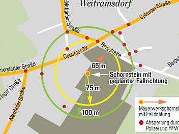 Der Absperr-Plan zur Sprengung in Weitramsdorf.  Grafik: Dietmar Rothe