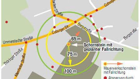 Der Absperr-Plan zur Sprengung in Weitramsdorf.  Grafik: Dietmar Rothe