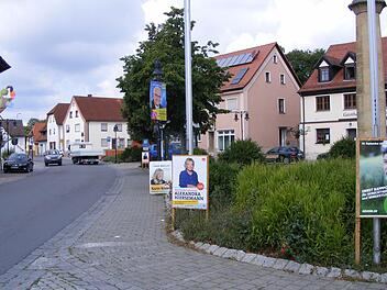In Adelsdorf konzentriert sich die Parteienwerbung hauptsächlich auf den Ortskern.  Fotos: Mona Lisa Eigenfeld