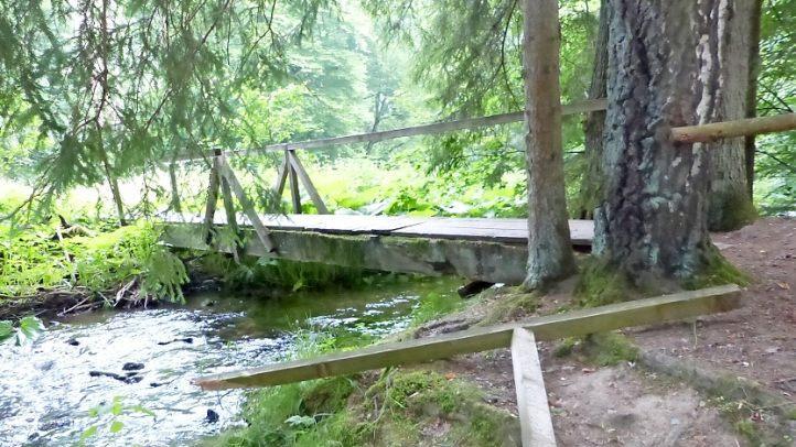 Mit brachialer Gewalt ist das Geländer der Rehbachbrücke an der Hübnersmühle abgerissen worden. Es muss jetzt von den ehrenamtlichen Kräften des Frankenwaldvereines Grafengehaig kurzfristig wieder repariert werden.  Foto: Klaus-Peter Wulf