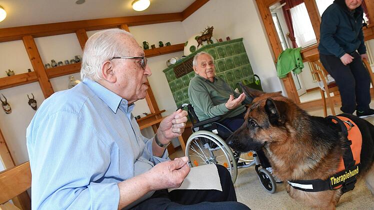 Therapiehund Aramis bei den Senioren im Kulmbacher WohnstiftFoto: Ronald Rinklef
