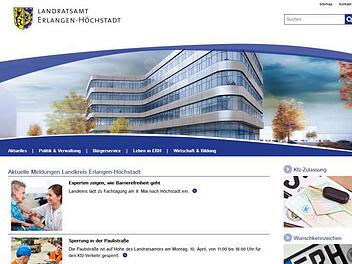 Ein Modell des neuen Landratsamts, ein übersichtliches Menü, Neuigkeiten und wichtige Links: So präsentiert sich auf den ersten Blick der neue Online-Auftritt des Landkreises Erlangen-Höchstadt. Screenshot: Landratsamt Erlangen-Höchstadt