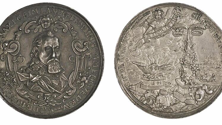 Ruprecht Niclas Kitzkatz (1587 - 1642): Medaille auf das hundertjährige Jubiläum der Augsburger Konfession (gegenüber: Brustbild des Herzogs Johann Casimir von vorn in reich verzierter Einfassung, 1630