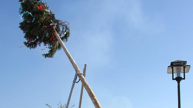 Die Feuerwehr stellt den Kirchweihbaum auf. Foto: Michael Stelzner