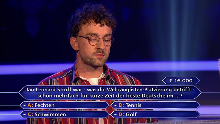 Die Frage nach Jan-Lennard Struff brachte Kandidat Ruben Jochem in Schwierigkeiten - und bescherte "Wer wird Million&auml;r?" und Quizmaster G&uuml;nther Jauch ein Novum.