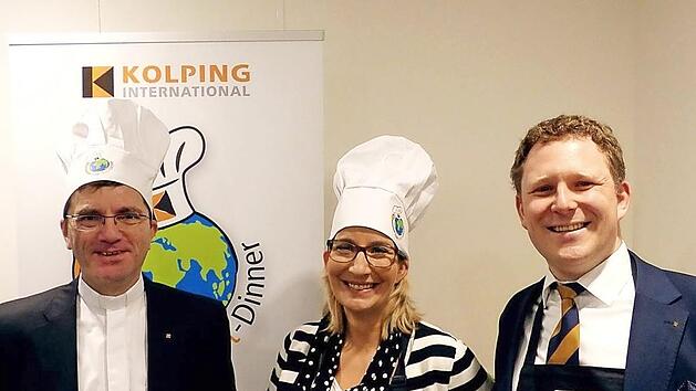 Generalpräses Ottmar Dillenburg, TV-Moderatorin Yvonne Willicks und Generalsekretär Markus Demele unterstützen die Idee des "Eine-Welt-Dinners", das erstmals in Kronach stattfinden wird. Foto: Kolping International