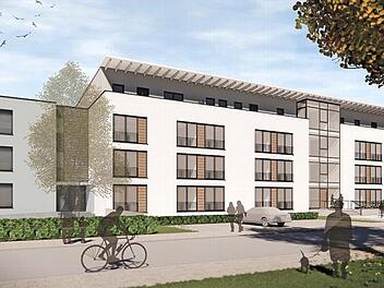 So soll das vom Planungsbüro Bauconcept Kronach geplante Appartementhaus in der Friesener Straße, in der Nähe des BRK-Seniorenhauses und der Helios Frankenwaldklinik, aussehen. Die Visualisierung wurde von Architekturstudent Robin Hanna erstellt.  Grafik: Robin Hanna