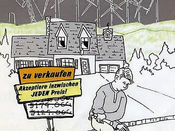 Solchermaßen gefährdet sieht die  Bürgerinitiativ  "Jurawindpark" die Zukunft der Hausbesitzer zwischen Würgau und Fesselsdorf.   Grafik: BI
