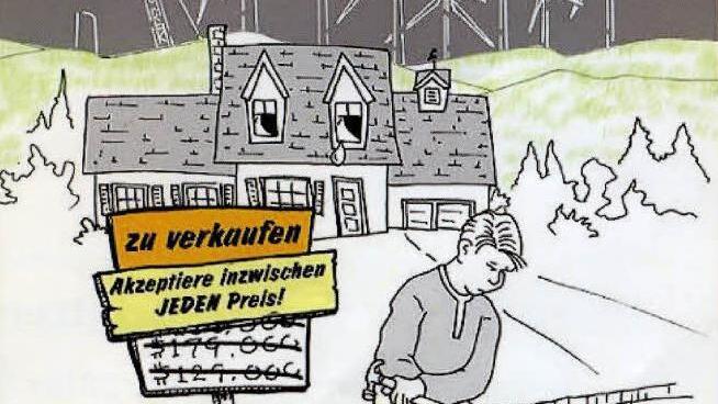 Solchermaßen gefährdet sieht die  Bürgerinitiativ  "Jurawindpark" die Zukunft der Hausbesitzer zwischen Würgau und Fesselsdorf.   Grafik: BI
