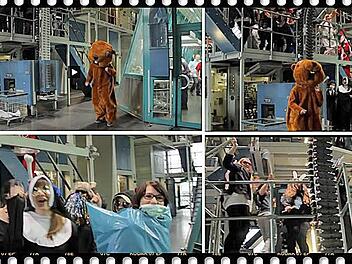 Die Mediengruppe Oberfranken ist dem Harlem Shake verfallen. Location für den einzigartigen Videodreh war die Zeitungsdruckerei der Presse Druck Oberfranken. Foto: Screenshots