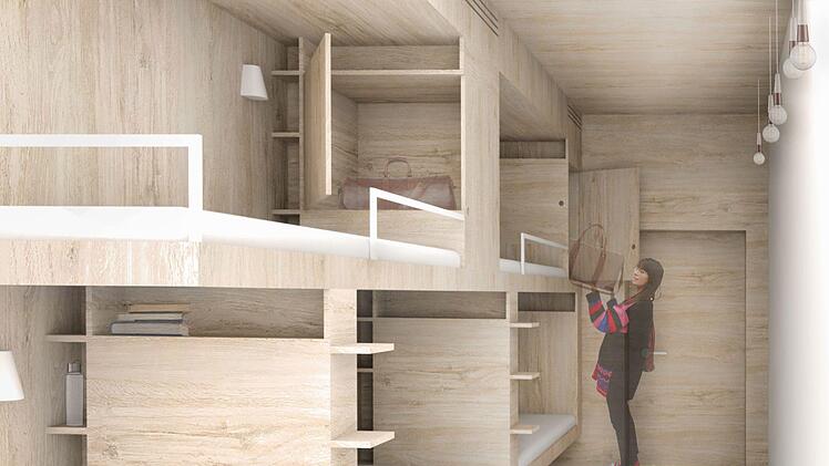 Impressionen aus dem Entwurf von Architektur-Studentin Katharina Schubert, hier die Zimmer.Repro: Katharina Schubert