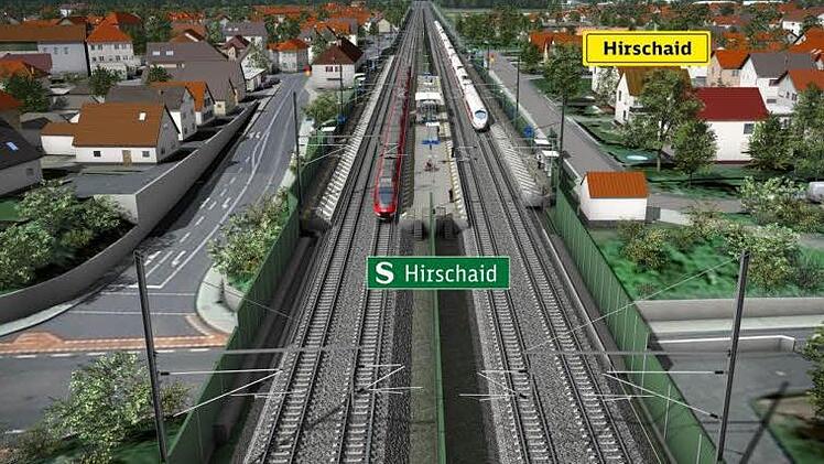 Wie mit dem Lineal gezogen: So soll der Gleisverlauf in Hirschaid künftig aussehen.