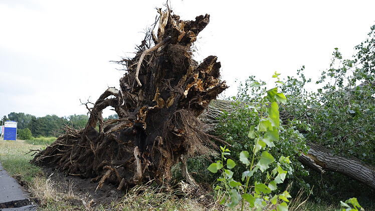 Starkes Unwetter trifft Mittelfranken: Heftiger Starkregen sorgt f&uuml;r &uuml;berschwemmte Stra&szlig;en und umgest&uuml;rzte B&auml;ume