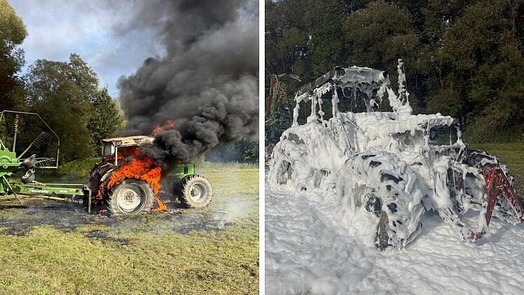 Steinwiesen: Traktor ger&auml;t pl&ouml;tzlich in Vollbrand - Fahrer reagiert schnell