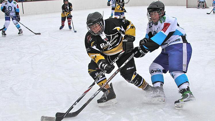 Nico Löwe (rechts) beharkt einen Weidener Gegenspieler. In einem Freundschaftsspiel fertigte der ATS-Nachwuchs das Team aus der Oberpfalz mit 15:1 ab. Fotos: Herbert Georgius