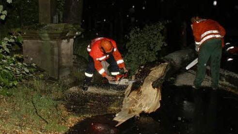 Stark gefordert war die Freiwillige Feuerwehr Unterschleichach wie viele Wehren im Landkreis in der Nacht zum 1. Juli 2012 bei der Beseitigung von Sturmschäden bei strömendem Regen und in Dunkelheit. Foto: sw