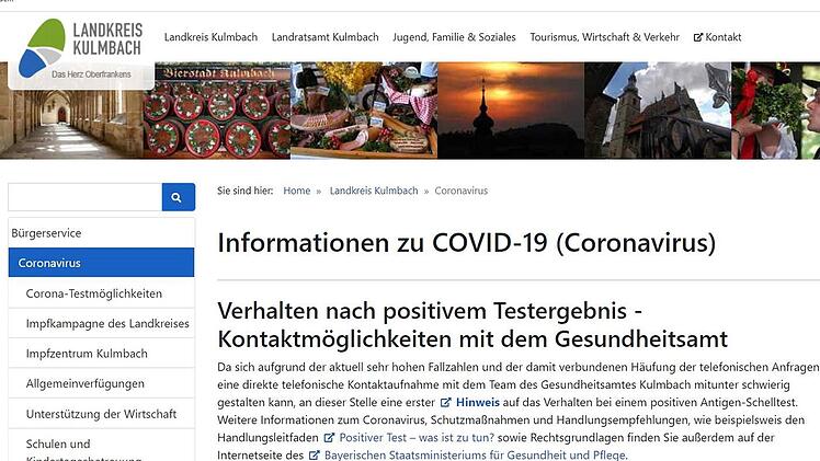 Die Informationen für positiv Getestete auf der Landkreis-Homepage wurden übersichtlicher gestaltet. Screenshot: Christine Fischer