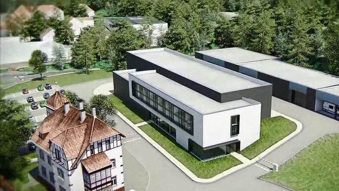 So sind die neuen Gebäude der Stadtwerke geplant. Das bisherige Verwaltungsgebäude links wird weiter für Büros genutzt. Grafik: Stadtwerke