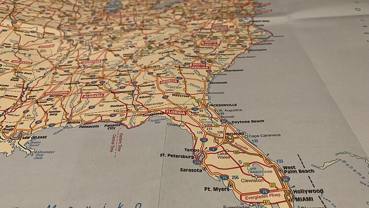Der Ausschnitt der Karte zeigt Florida.   Foto: Repro Anja Vorndran