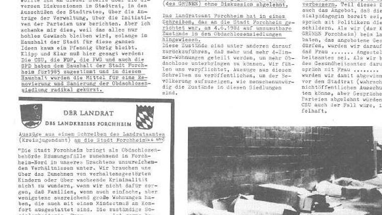 Auszug aus "Forchheims Volksblatt" (1985) - die Zeitung der Grün-Alternativen Bürgerliste Repro: Ronald Heck