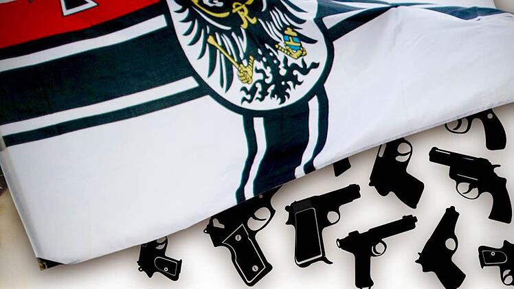 Die verbotene Reichskriegsflagge: ein Symbol für die Gedankenwelt der "Reichsbürger", die jetzt auch im Landkreis Kulmbach ihre Waffen abliefern müssen. Foto: Imago/Grafik: Micho Haller