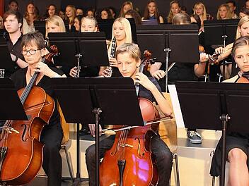Mit einfühlsamen Bewegungen bearbeiten die jungen Musiker beim Sommerkonzert in Ebermannstadt ihre Instrumente.  Fotos: fra-press