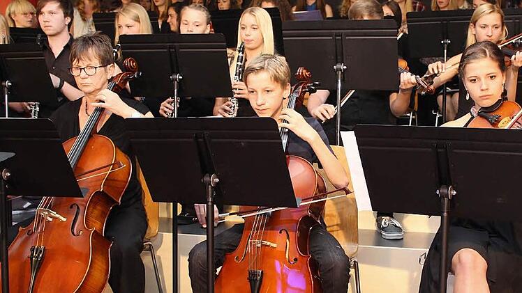 Mit einfühlsamen Bewegungen bearbeiten die jungen Musiker beim Sommerkonzert in Ebermannstadt ihre Instrumente.  Fotos: fra-press