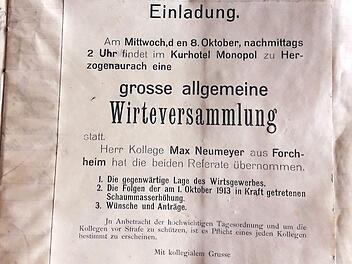 Die Wirte wussten ihren Einfluss zu nutzen. Gemeinsam wurden die Forderungen geplant, wie Dokumente aus der Vergangenheit bestätigen. Repro: Klaus-Peter Gäbelein