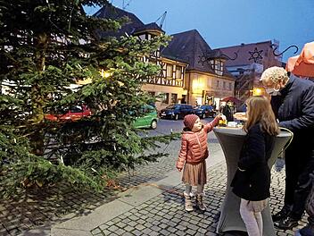 Die fünfjährige Clara drückte am Donnerstagabend den Startknopf für die Beleuchtung. Foto: Richard Sänger