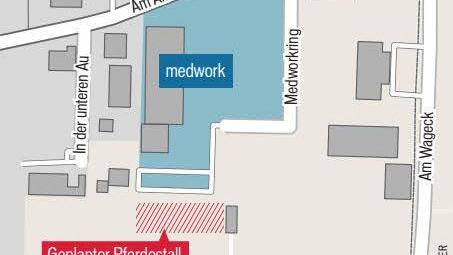 Unterhalb des Medwork-Firmengeländes soll der Pferdestall gebaut werden. FT-Grafik: Carolin Höfler