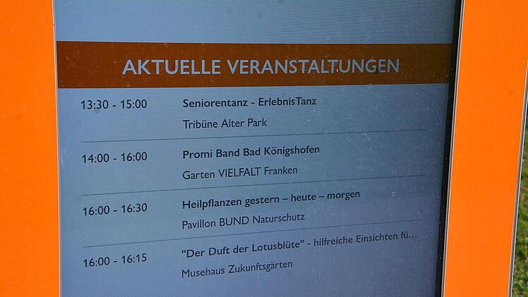 Auf den Informationstafeln der Landesgartenschau wurden die Veranstaltungen am Stand des Kreisverbandes Rhön-Grabfeld angekündigt.Hanns Friedrich