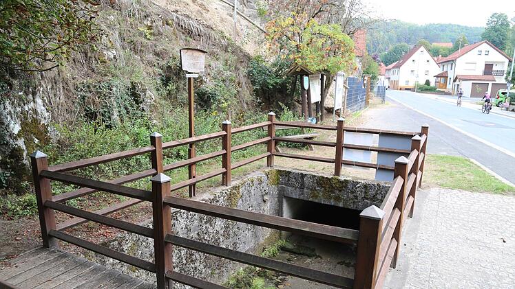 Die Trubachquelle führt ein graues, unaufmerksames Dasein in Obertrubach. Foto: Franz Galster