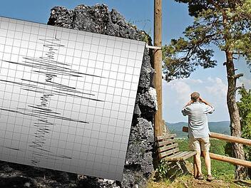 Unterhalb des Schlossberges in Haidhof liegt die seismologische Mess-Stelle.  Fotos: privat; Grafik: Franziska Schäfer (FT)