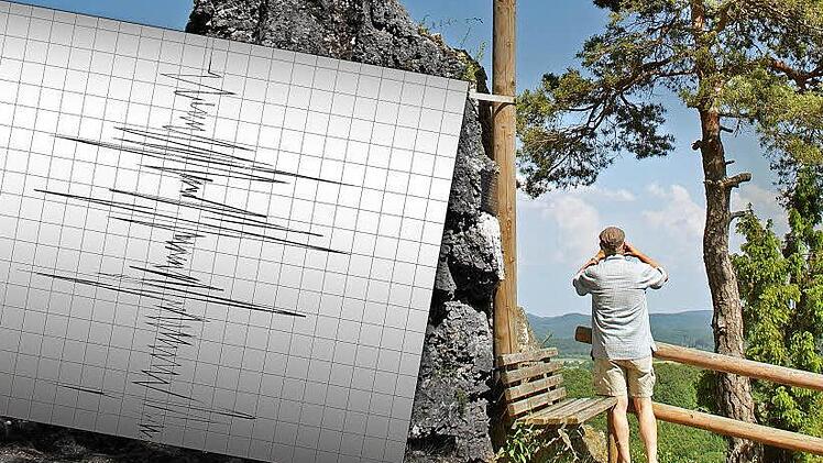 Unterhalb des Schlossberges in Haidhof liegt die seismologische Mess-Stelle.  Fotos: privat; Grafik: Franziska Schäfer (FT)