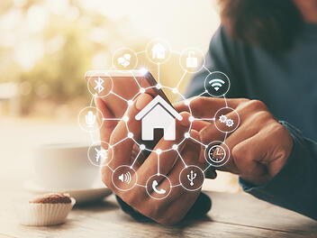 Smart home control with Smartphone,Lifestyle of person in modern life internet of things, Smart house technology.The new innovation of the Future.