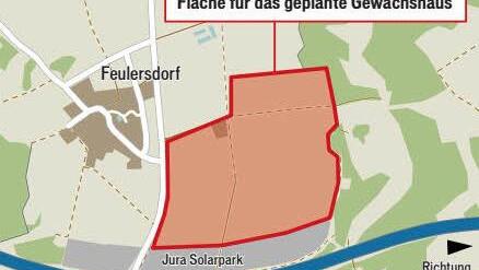 Das ist das Areal, auf dem das Gewächshaus geplant ist. Es grenzt an die Photovoltaikanlage an der A 70 an