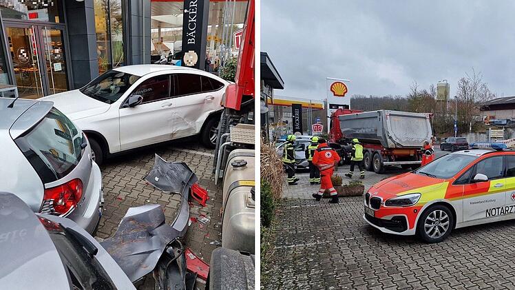 Würzburg: Spektakulärer Unfall in Kist - Lkw knallt vor Bäckerei in drei Autos - "verlor Kontrolle"