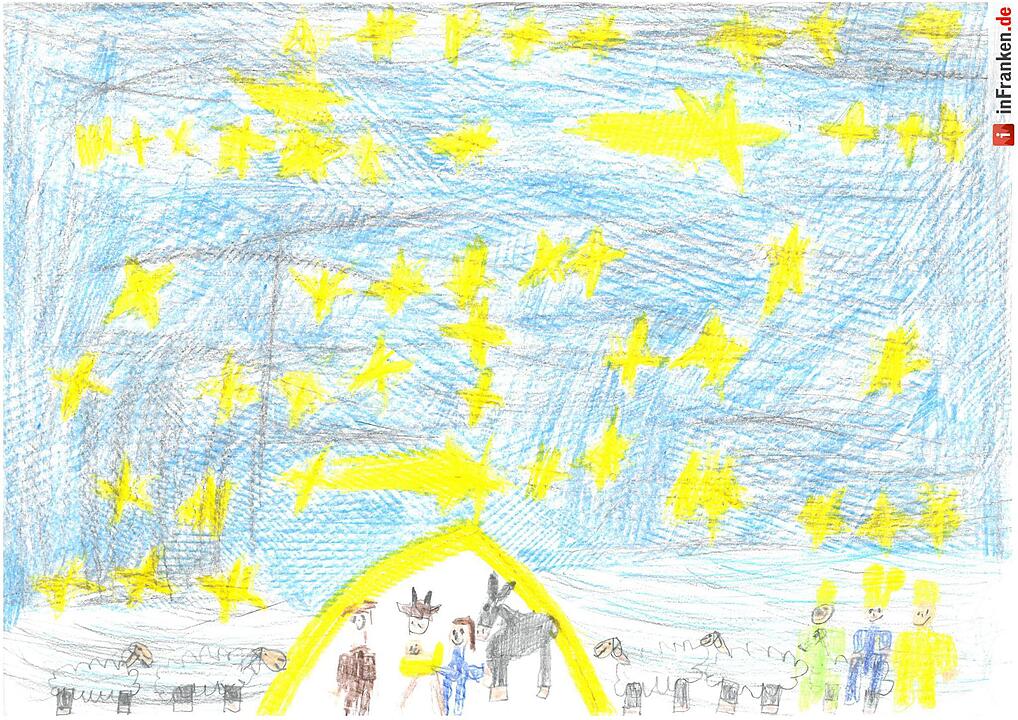 Selbstgemalte Weihnachtsbilder von Kindern aus Franken 2016
